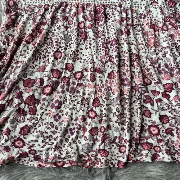 RXB Blouse Sz XL Cream Pink Floral Scoop Neck Short Flutter Sleeve Top Summer - Picture 2 of 8